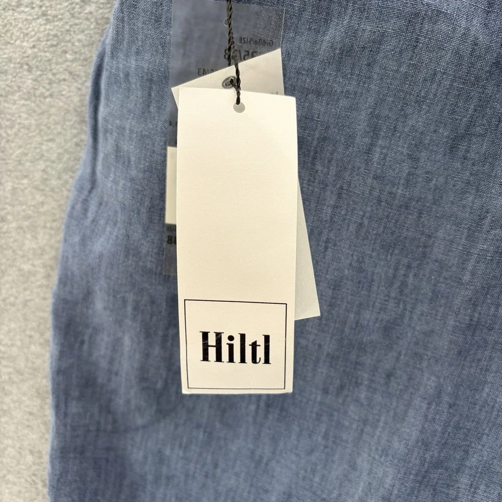 Hiltl Pants Mens 35x38 Blue Linen Dress Trousers Lightweight Unfinished Hem
